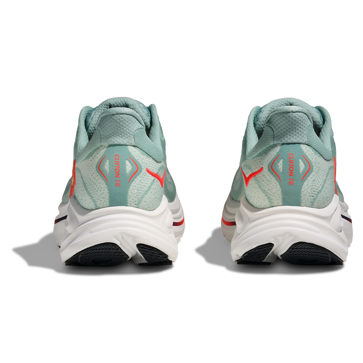 Hoka Clifton 10 Wide Fit Running Shoes - Mens - Sage/Neon Flame