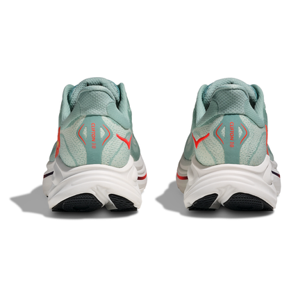 Hoka Clifton 10 Wide Fit Running Shoes - Mens - Sage/Neon Flame