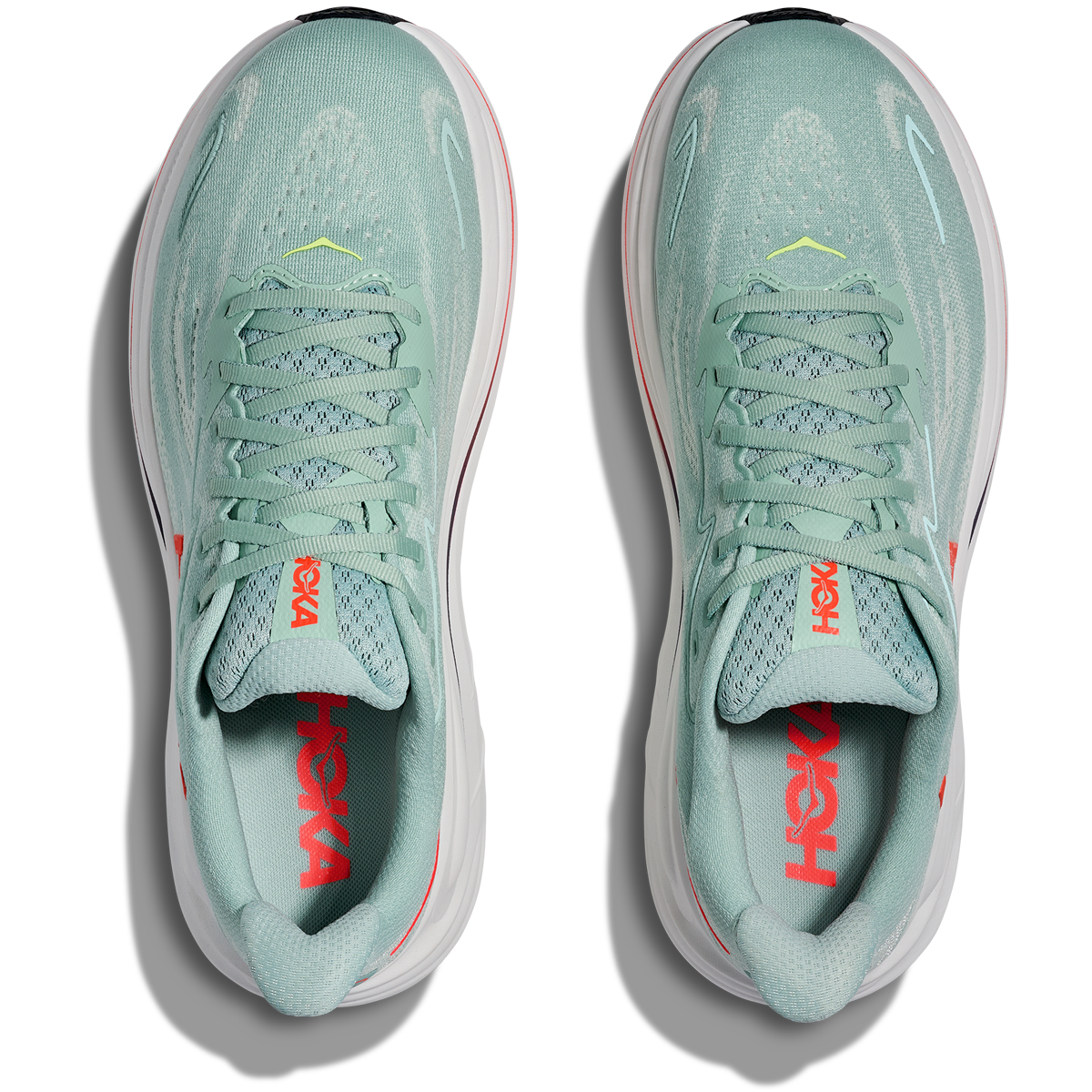 Hoka Clifton 10 Wide Fit Running Shoes - Mens - Sage/Neon Flame